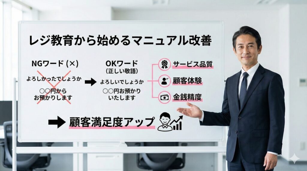 レジ教育から始めるマニュアル改善：NGワードをなくして顧客満足度アップ